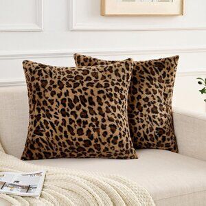 Leopard Faux Fur Throw Pillow Covers 18x18 Set of 2